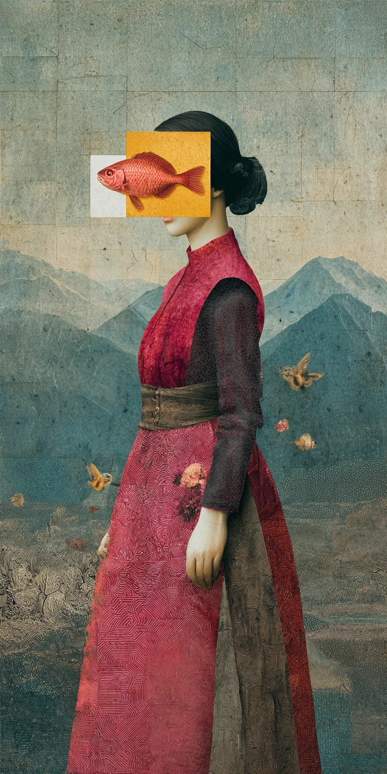 Surreal minimalist collage of absence and quiet longing