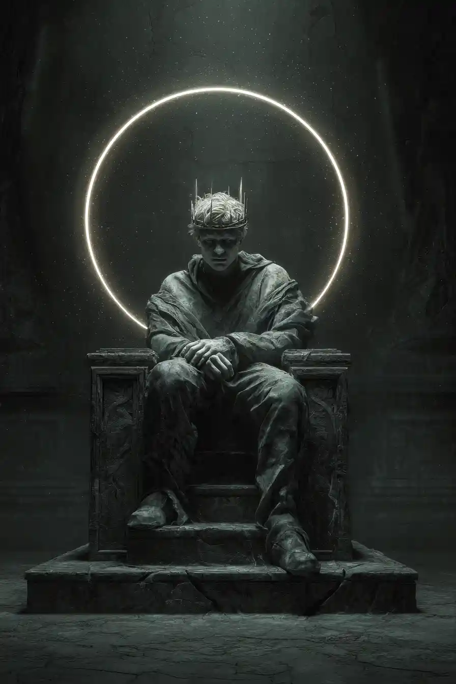 Solemn Medieval King On Obsidian Throne In Moonlit Hall