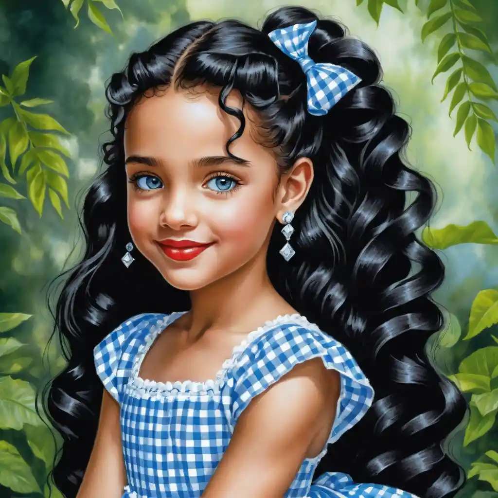 Smiling girl with long black braid in summer dress