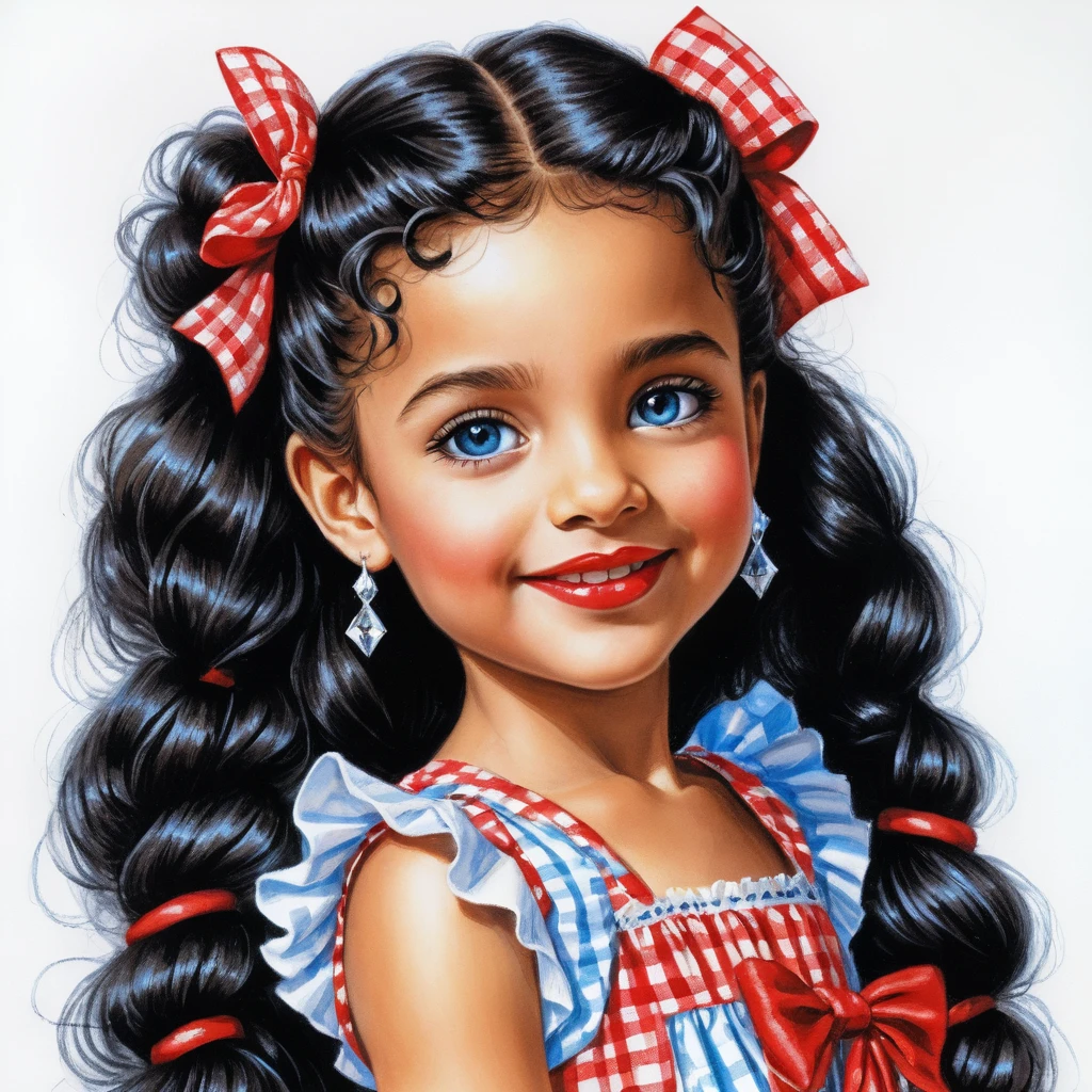 Smiling girl with braided black hair in a summer dress