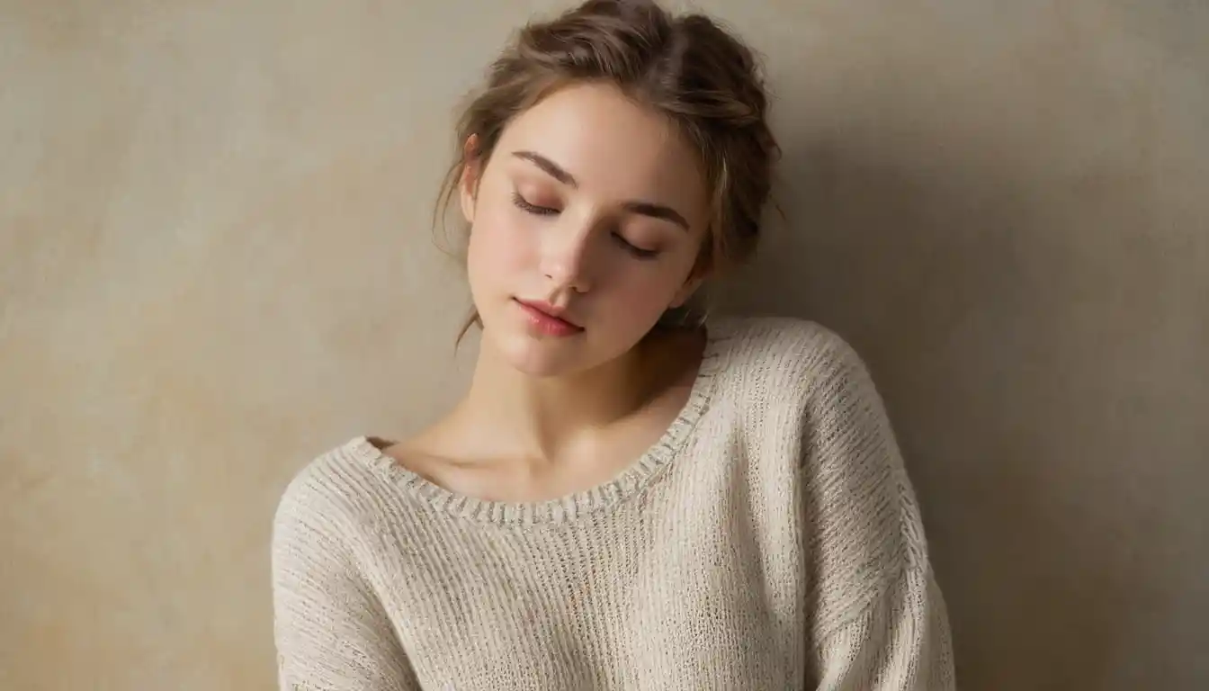 Peaceful young woman in a soft knit sweater portrait
