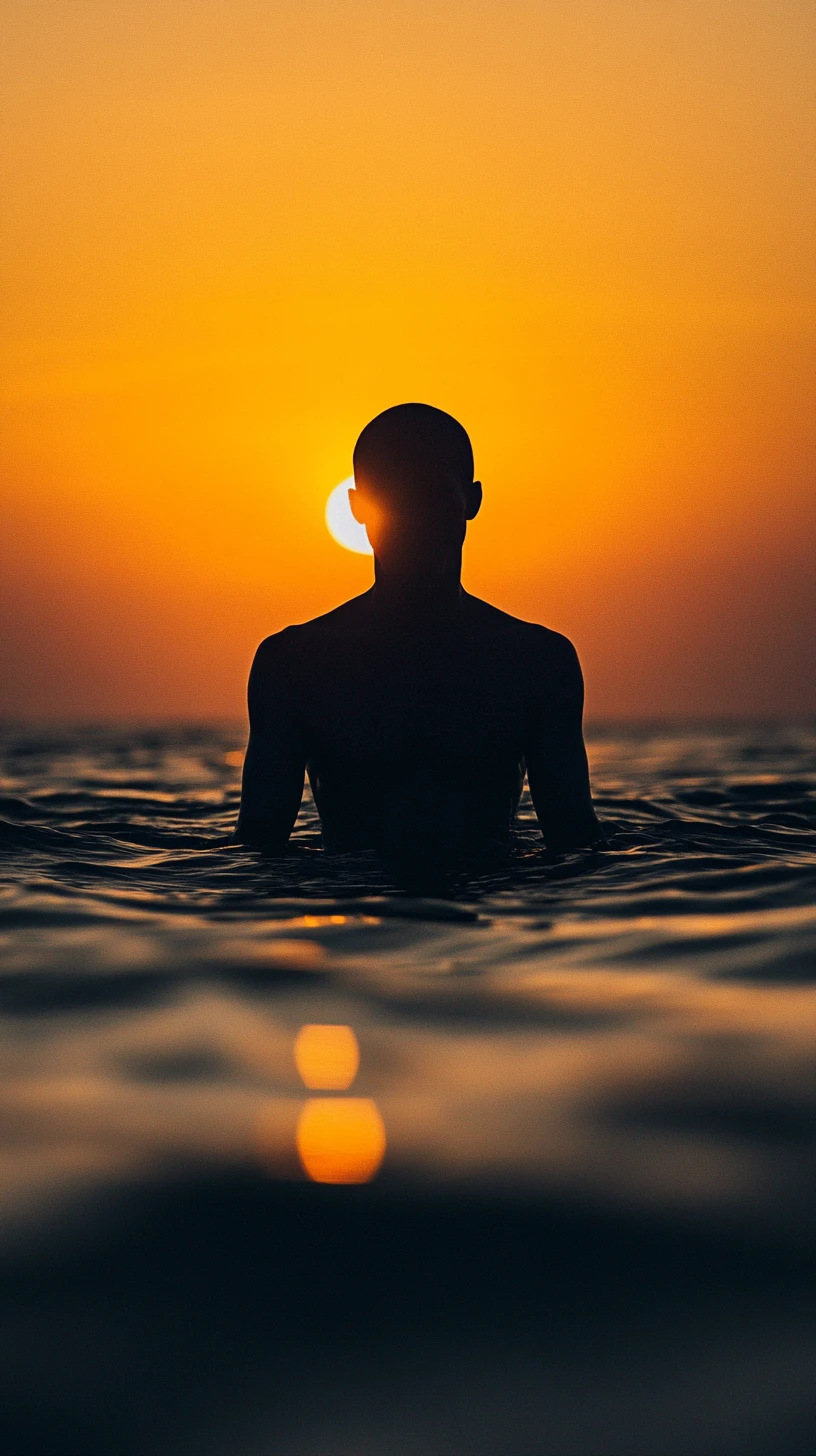 Figura en silueta fusionándose con un sereno compañero del atardecer
