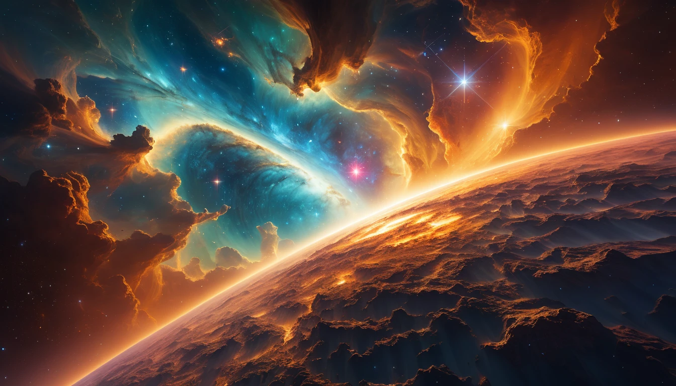 Digital nebula of binary code glowing in cosmic space