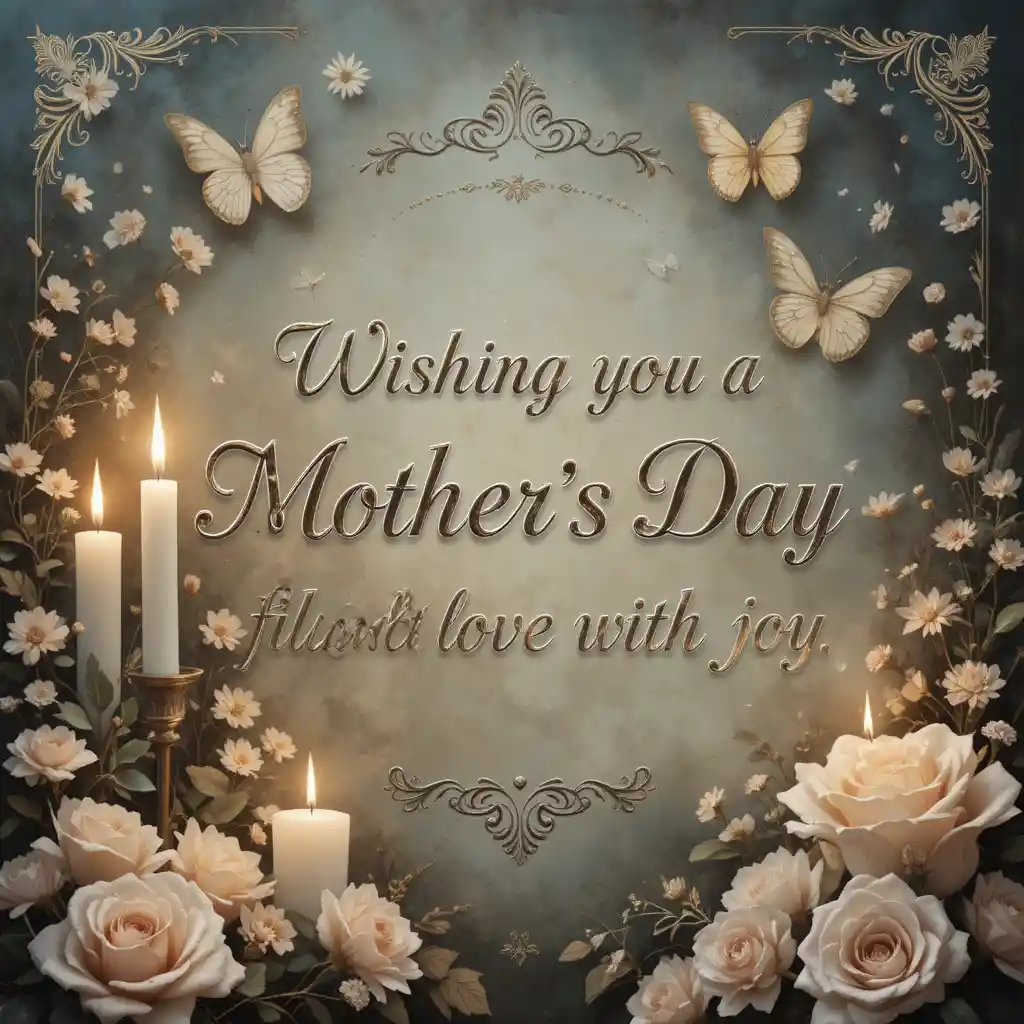 Vintage digital mothers day card with butterflies and candles