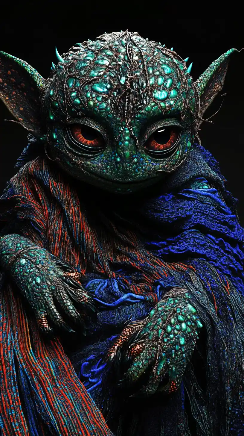 Curious Aquatic Goblin In Flowing Sea Worn Fabrics
