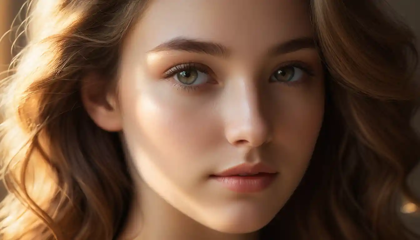 Close up portrait of a young woman in warm backlight