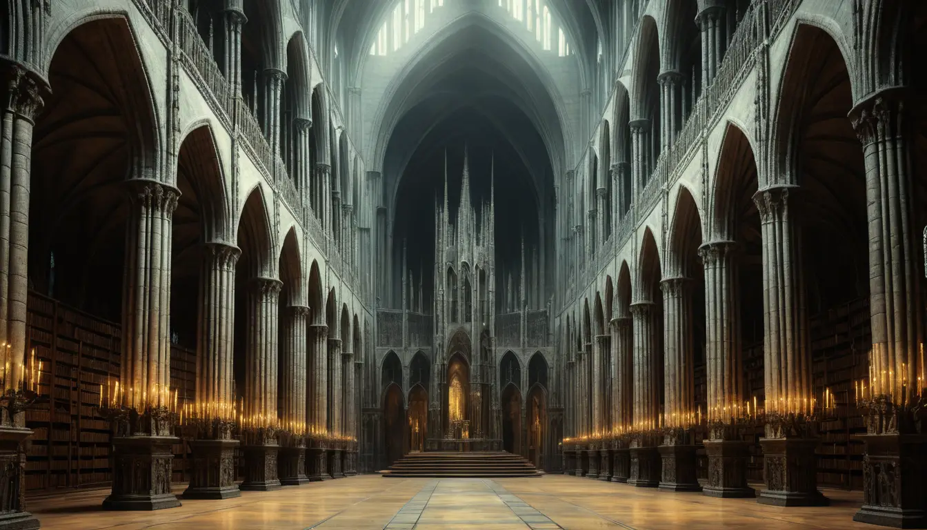 Gothic server cathedral with eerie dramatic lighting