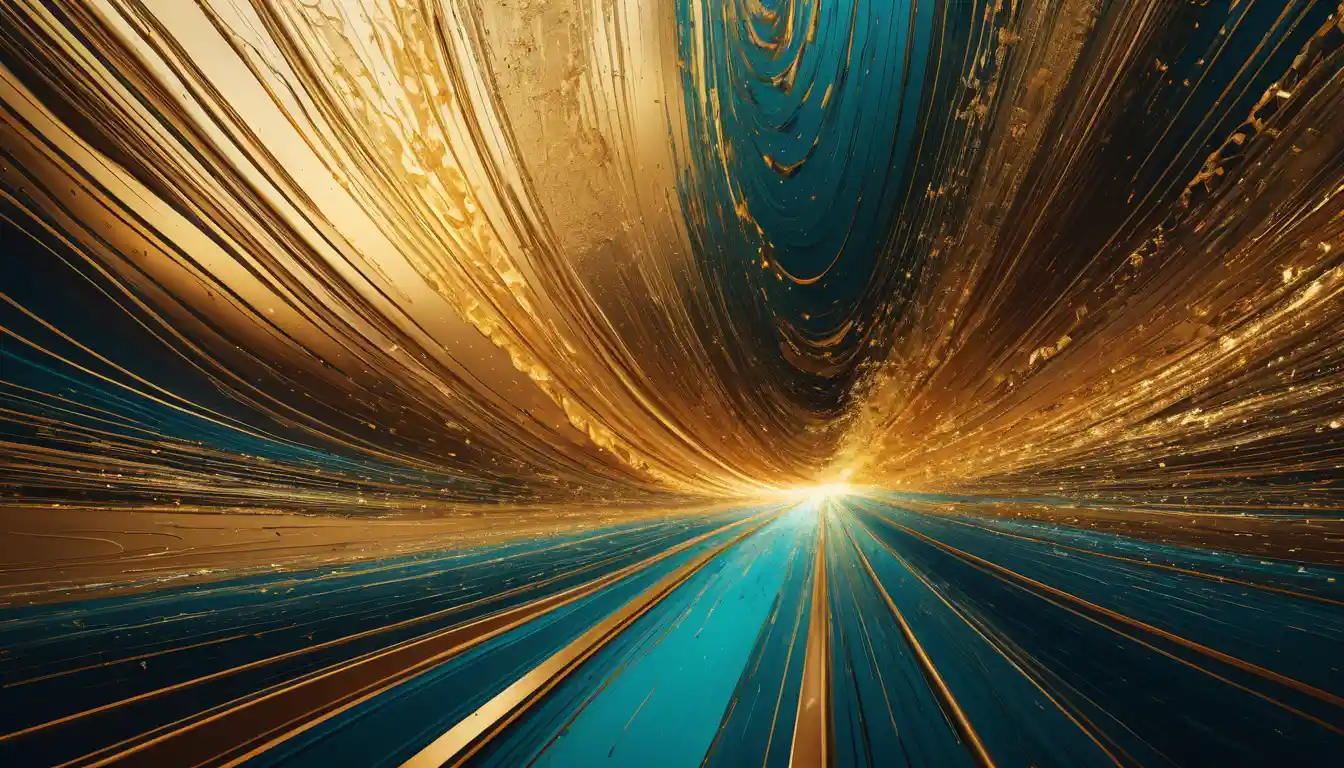 Liquid gold current surging through intricate copper circuitry