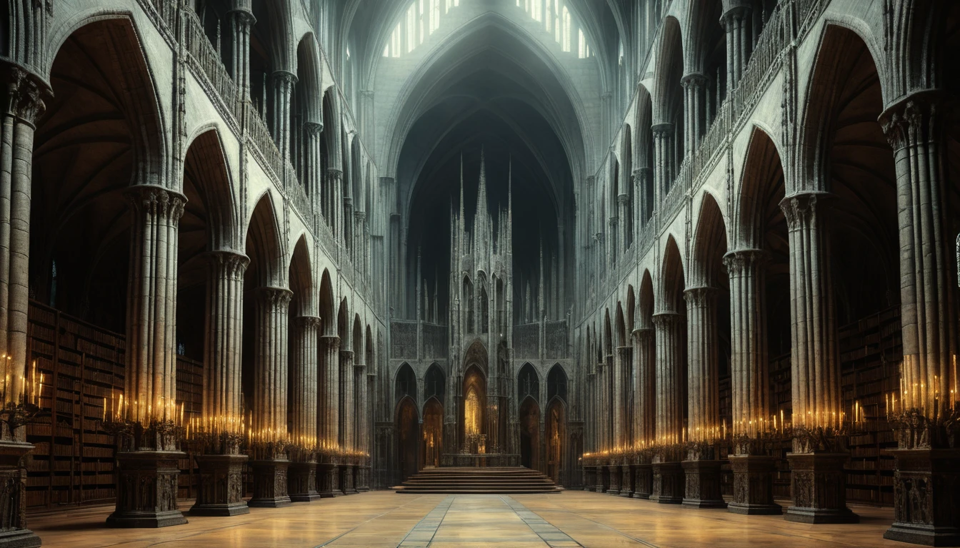 Gothic server cathedral with eerie dramatic lighting