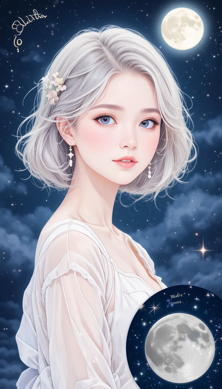 Moonlit portrait of a smiling European woman in soft tones