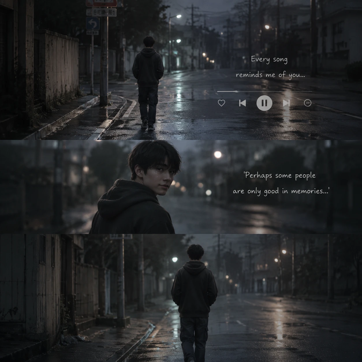 Lonely boy walking down a quiet city street