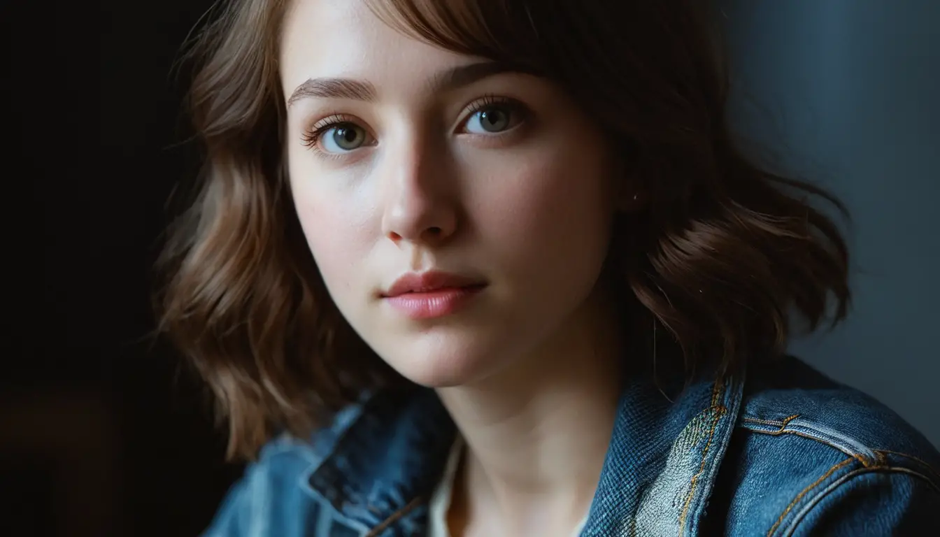 Melancholic young woman in Rembrandt light medium close portrait