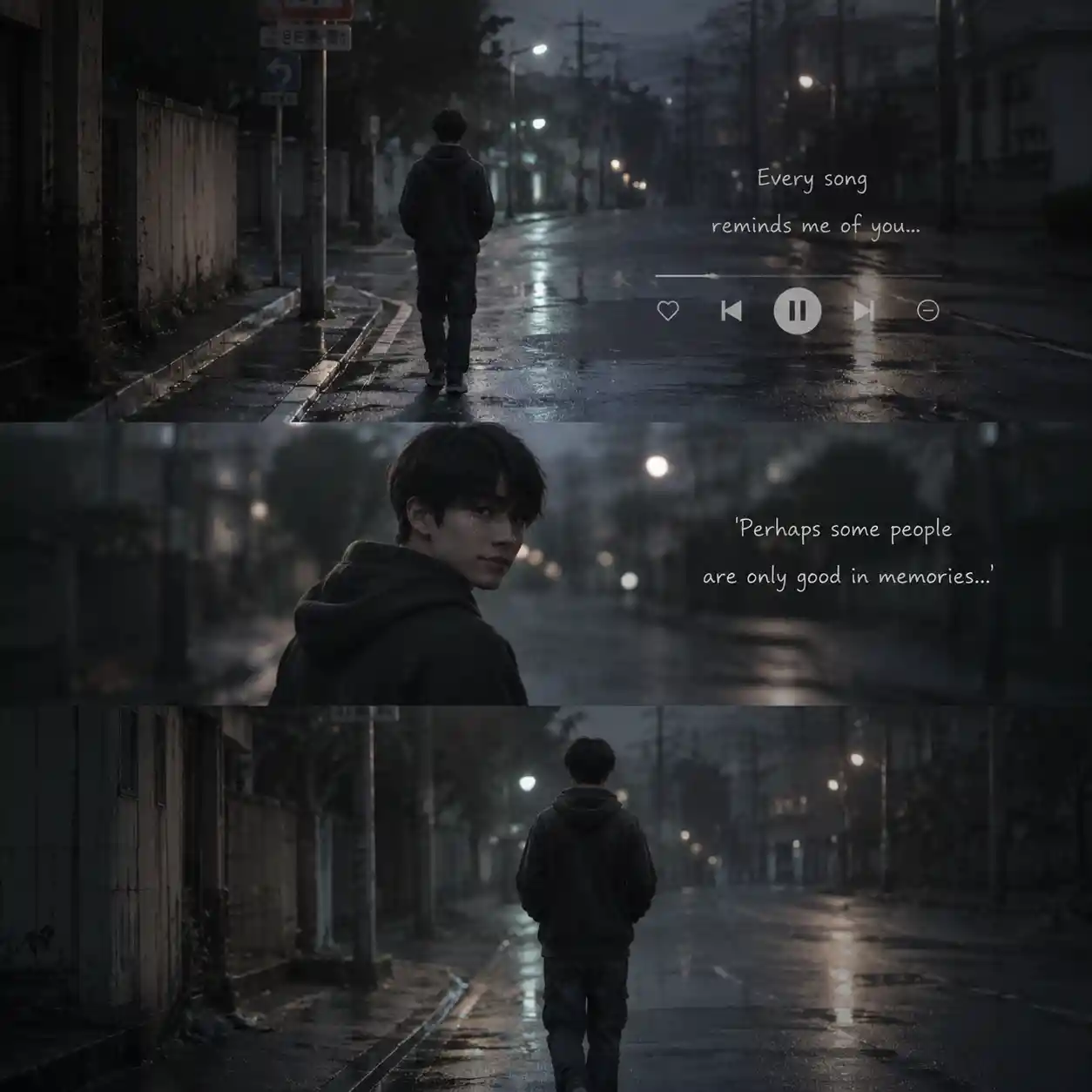 Lonely boy walking down a quiet city street