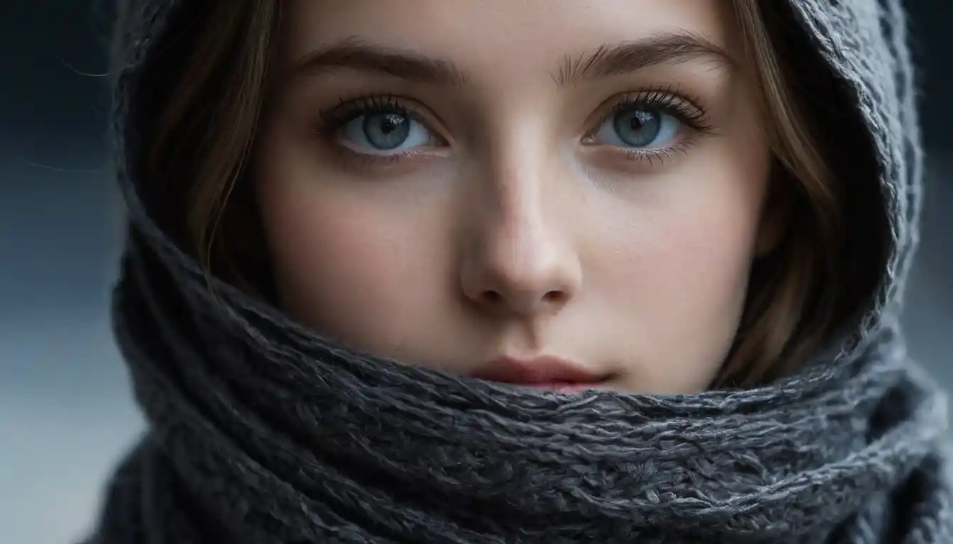 Close up portrait of a young woman in shadowed moonlight