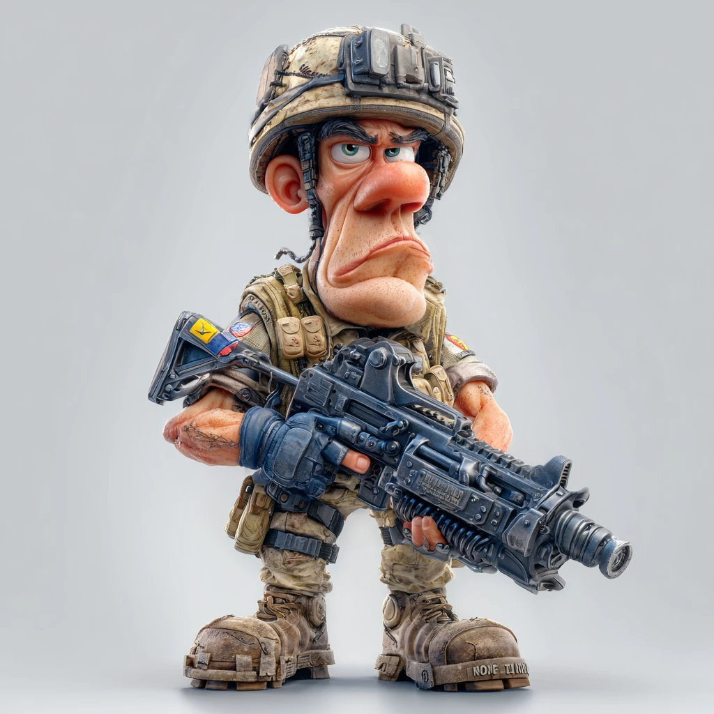 3D colonial marine game character with smartgun on white