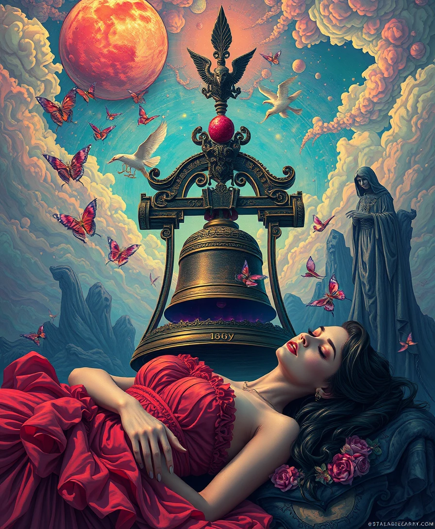 Personagens lúdicos em uma paisagem de fantasia surreal e vibrante