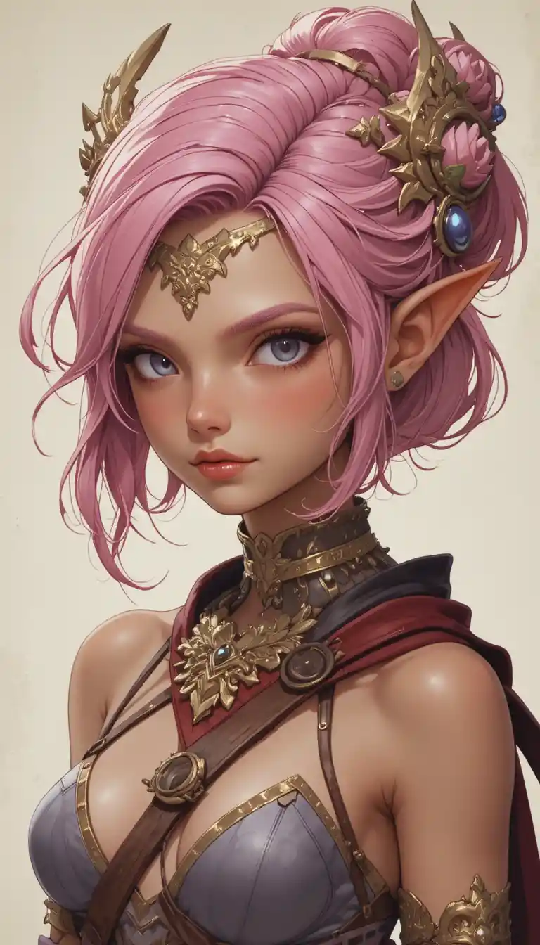 Teen Sram girl with violet eyes and dark pink hair