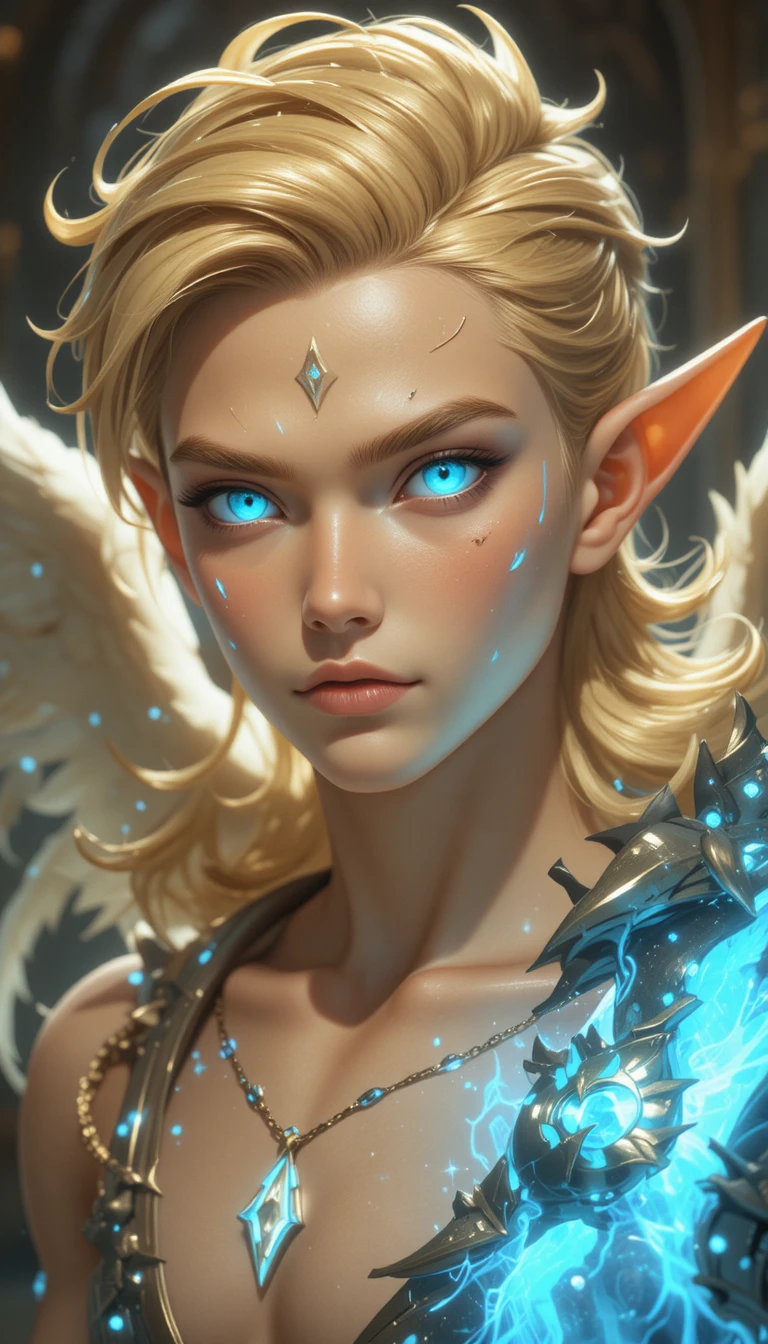 Angel forge mage man with glowing marks and wings