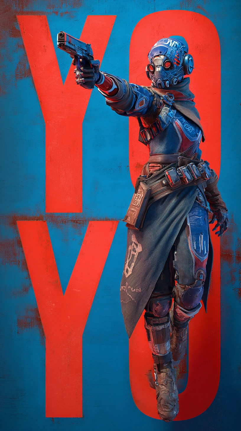 Cyberpunk alien cyborg aiming a handgun in space