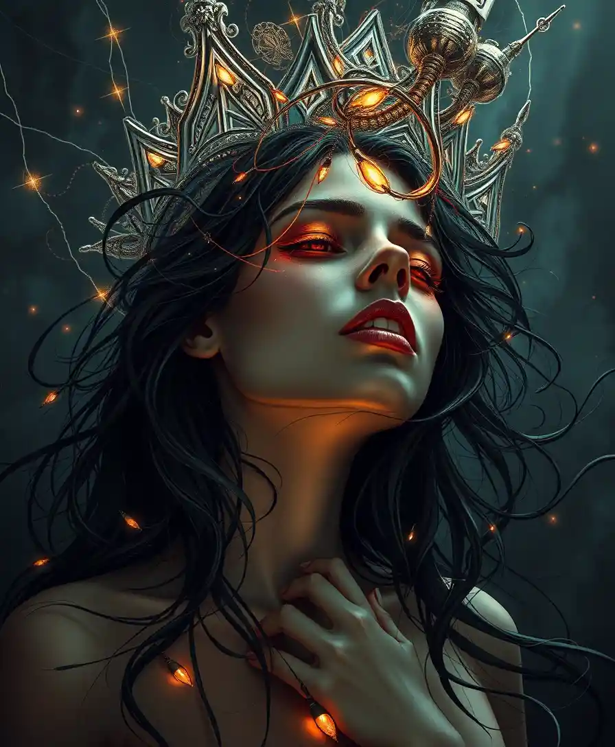 Surreal fantasy woman in a dark dreamy spiritual vision