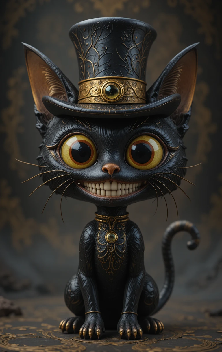 Black and gold 3D kitty cat with top hat and big grin