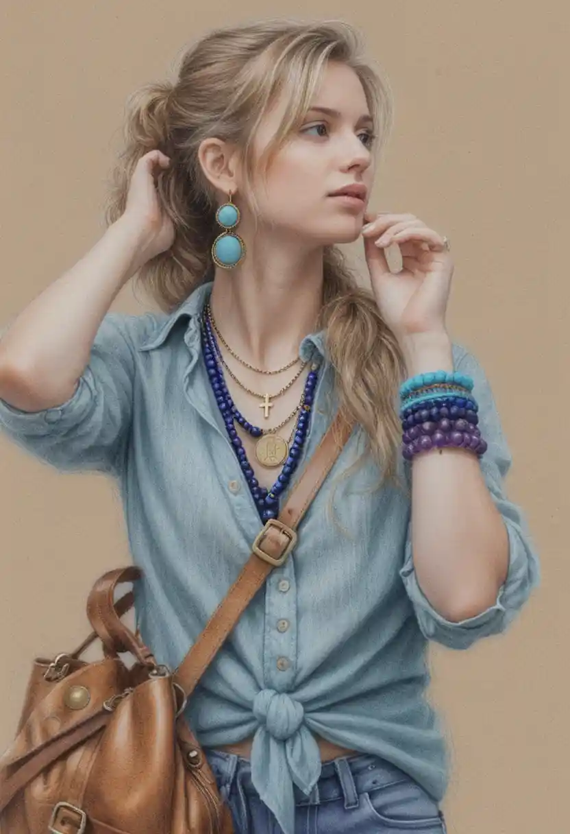 Young woman in colored pencil with urban foggy backdrop