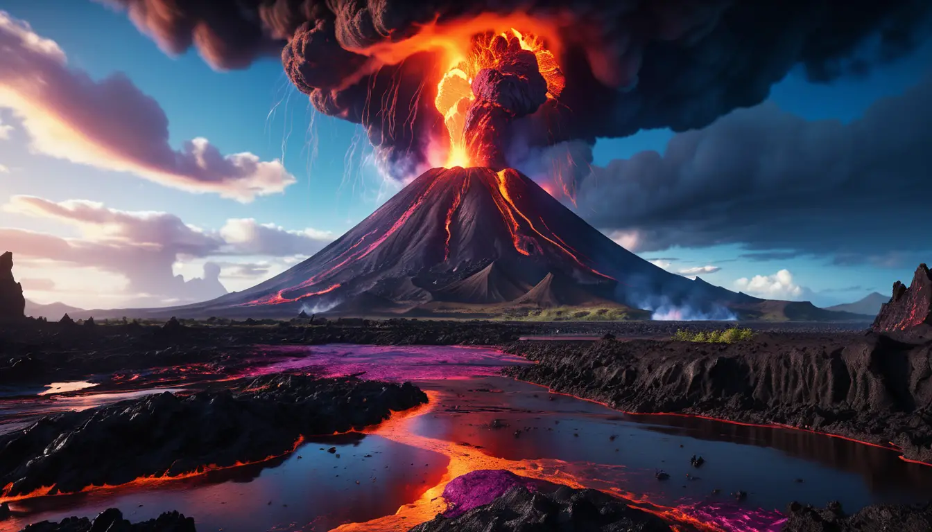 Paysage volcanique apocalyptique avec des rivières de lave incandescente