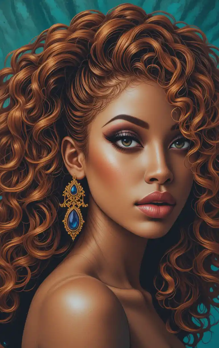 Close up portrait of a young woman with curly hair