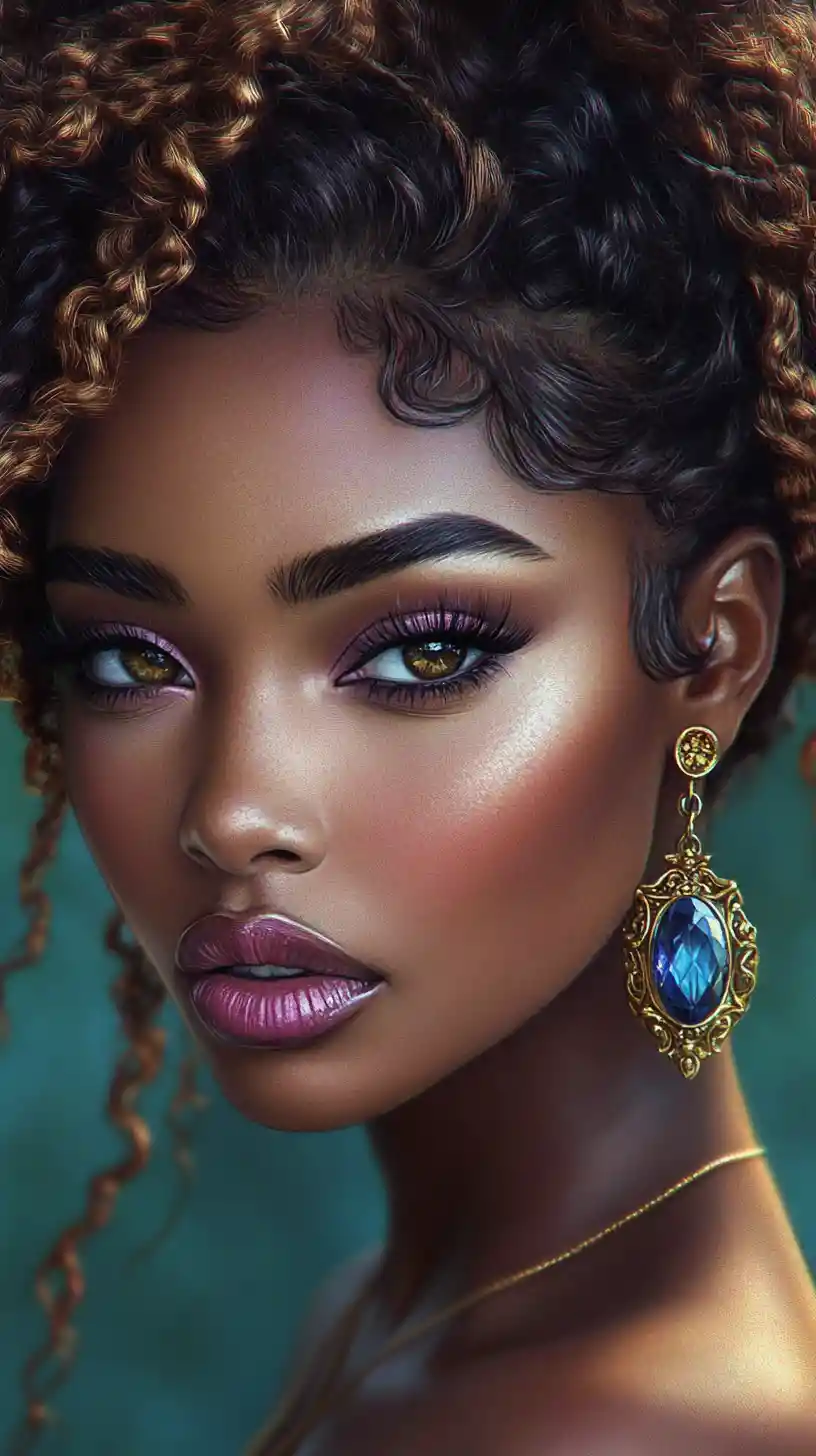 Colored pencil portrait of a young woman with curly hair