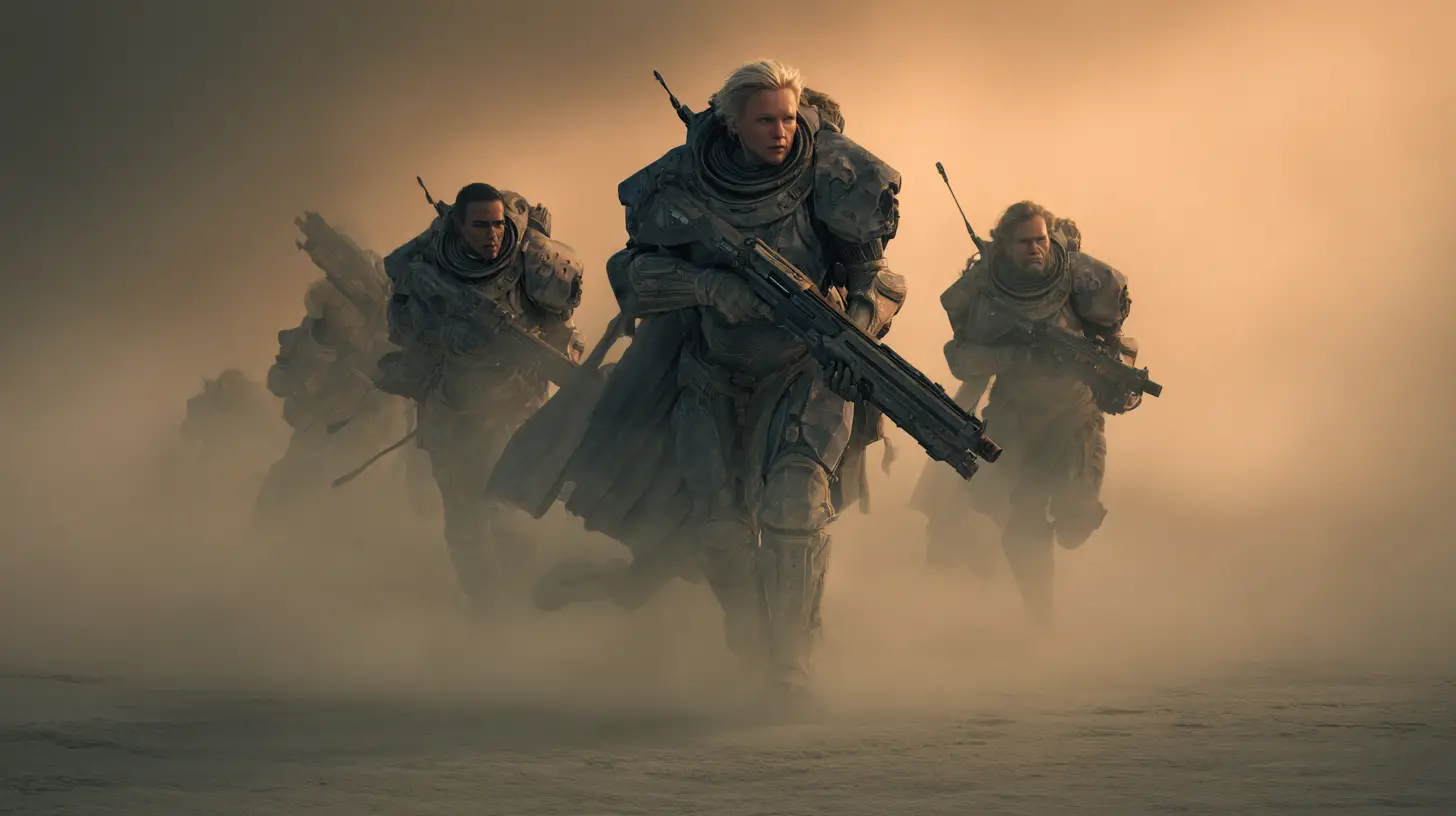 Futuristic Marines Advancing In A Sci Fi Battle Formation