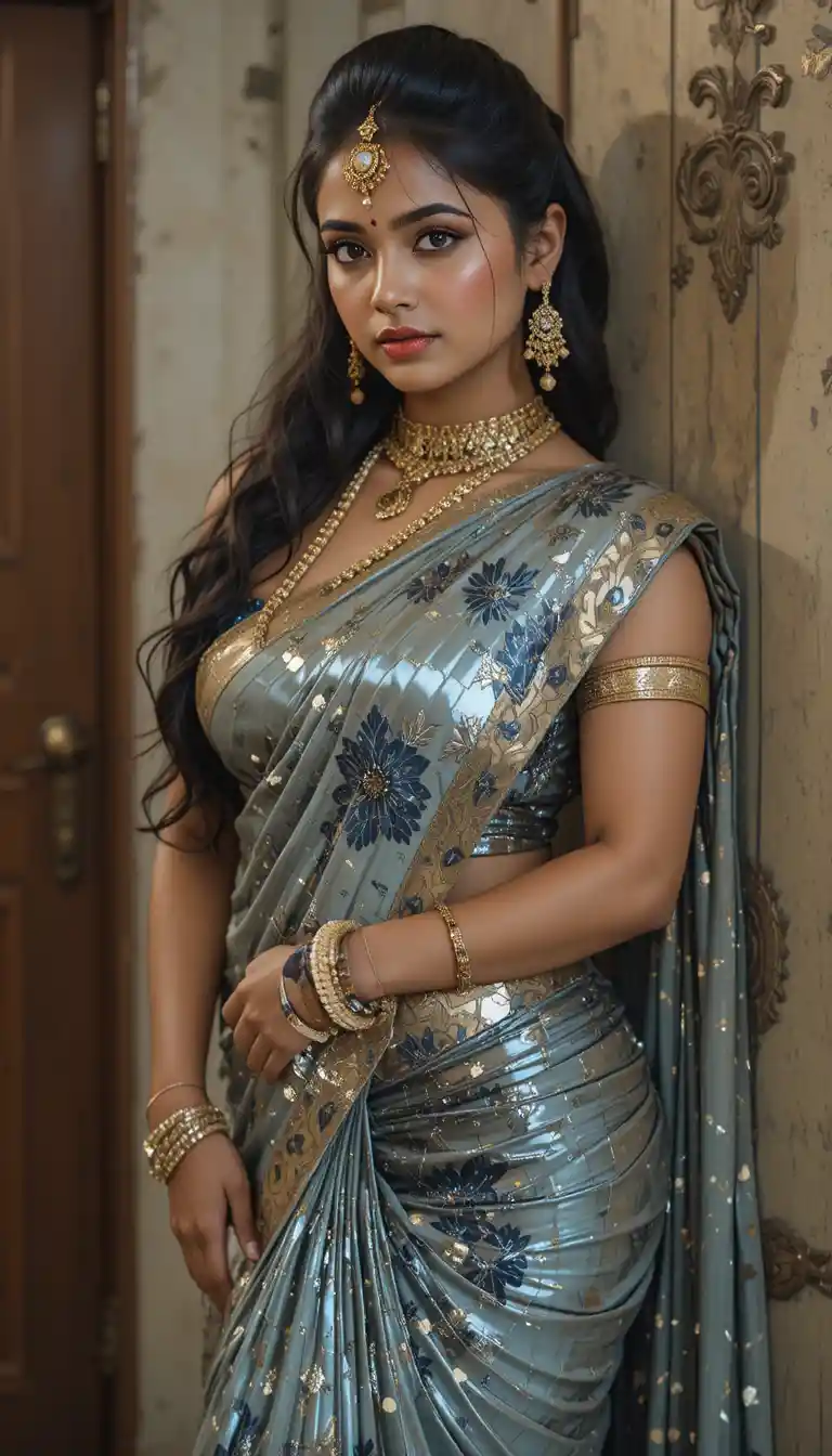 Tamil woman in modern saree with exposed waist