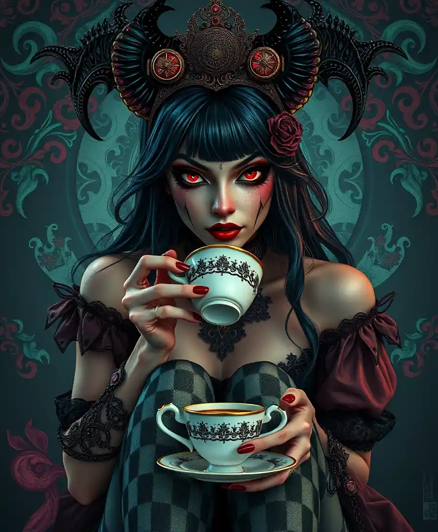 Mystical dark goddess portrait in surreal fantasy style
