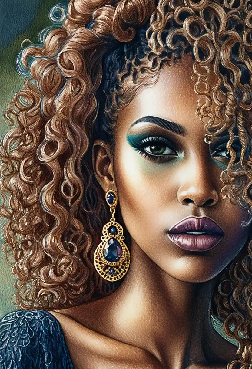 Close up portrait of a young woman with curly hair