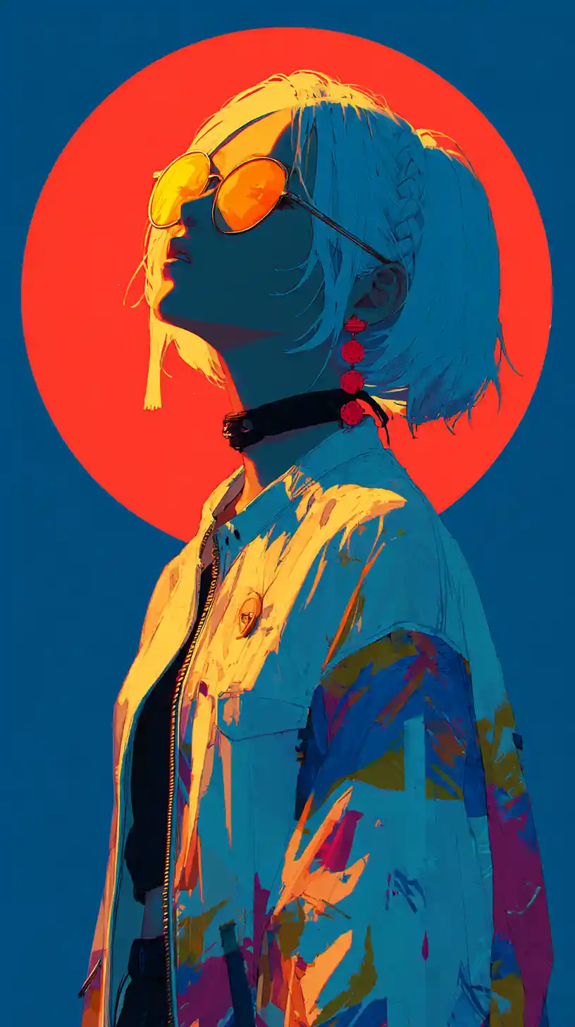 Anime girl in white kimono with glowing red orange halo