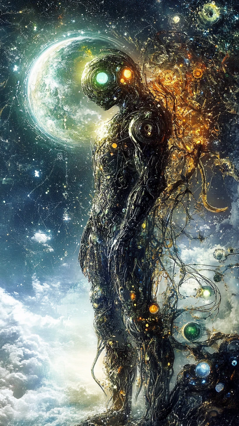 Lightwaves And Aligned Stars In A Nostalgic Night Sky
