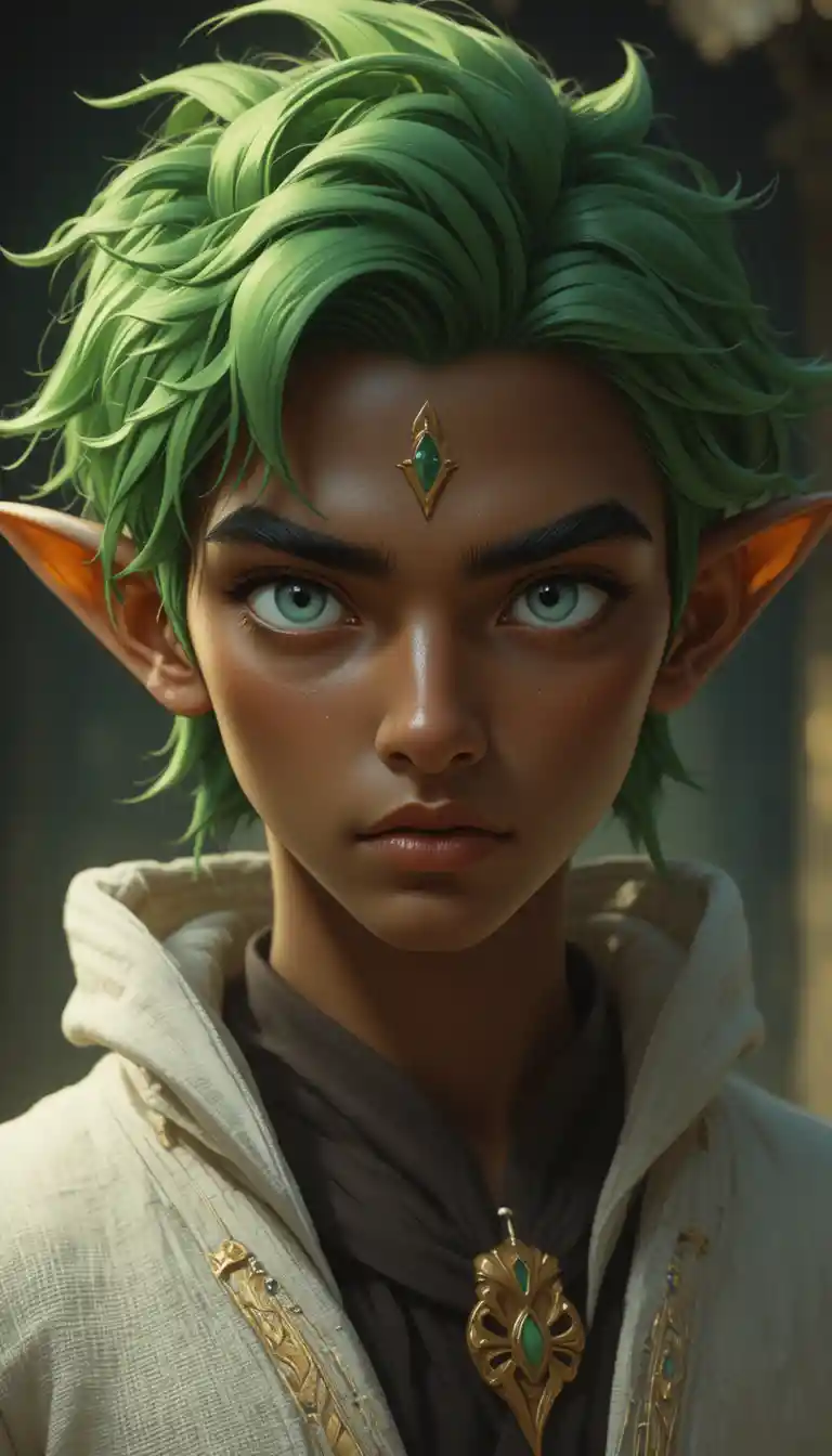 Young ghostly man with light green hair in fantasy world