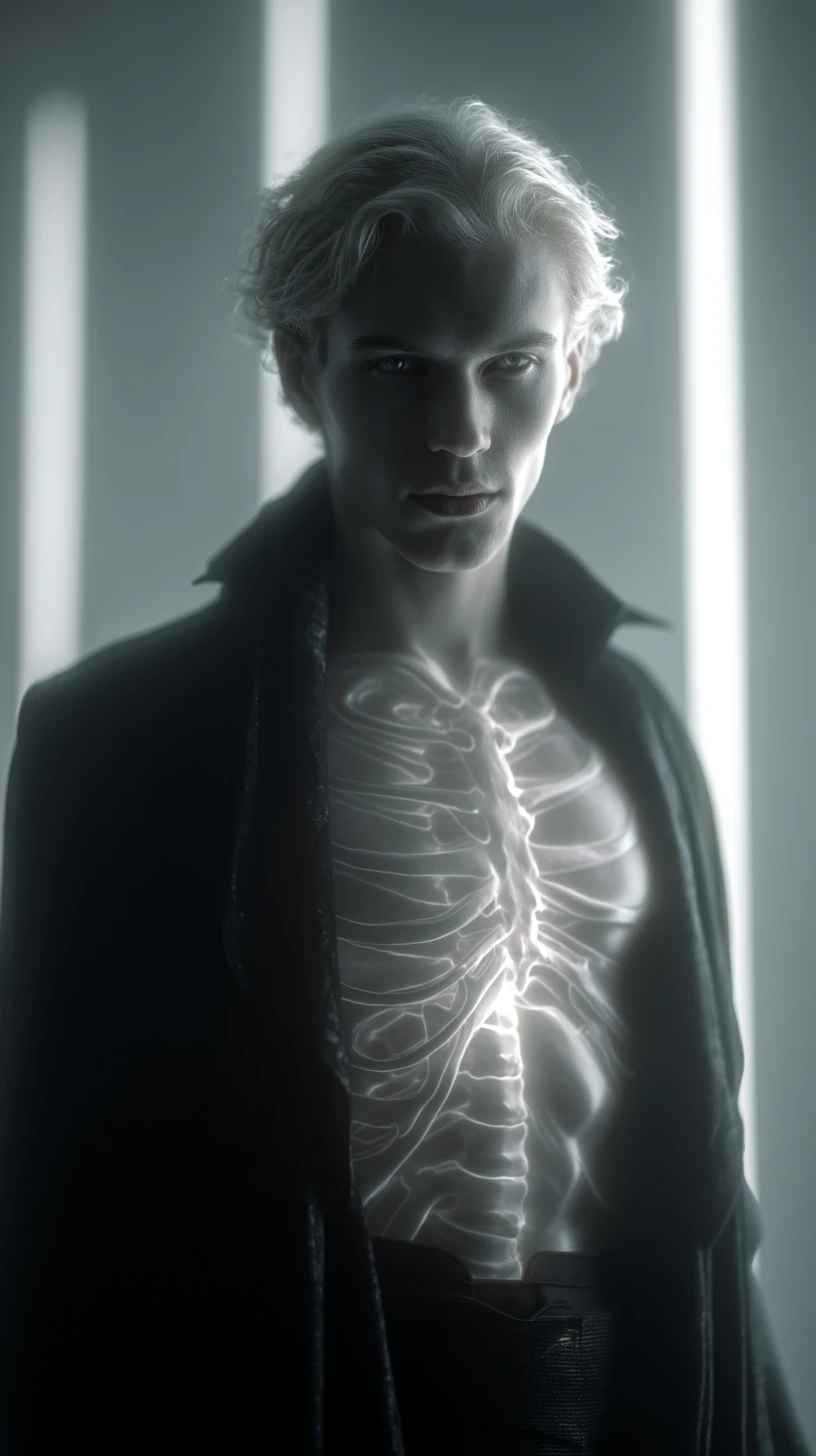 Man With Glowing Chest Skeleton In Cinematic Digital Portrait