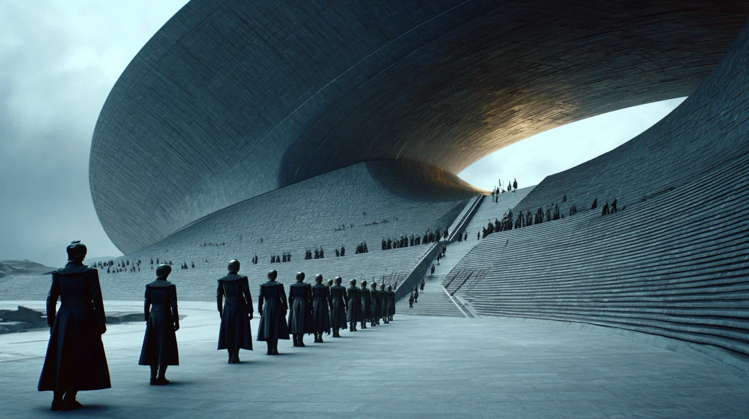 Vast sci fi army gathered in a futuristic arena