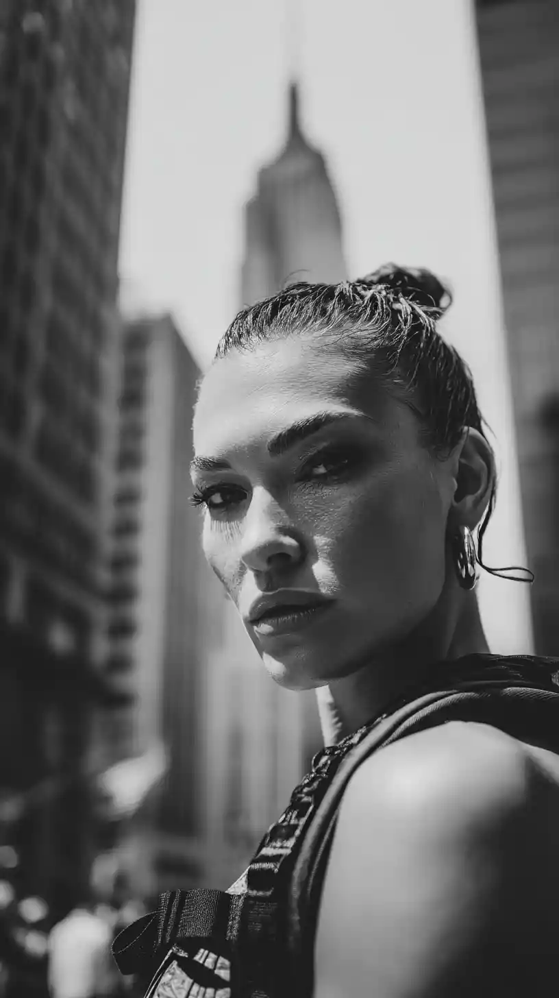 Powerful Algerian woman on a New York city street