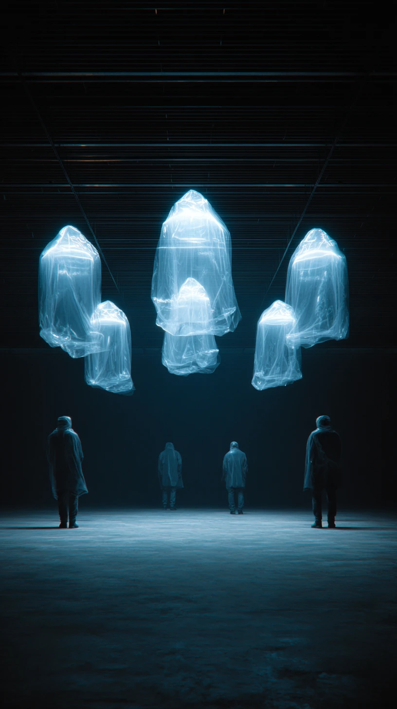 Glowing rectangular object illuminating a dark empty room