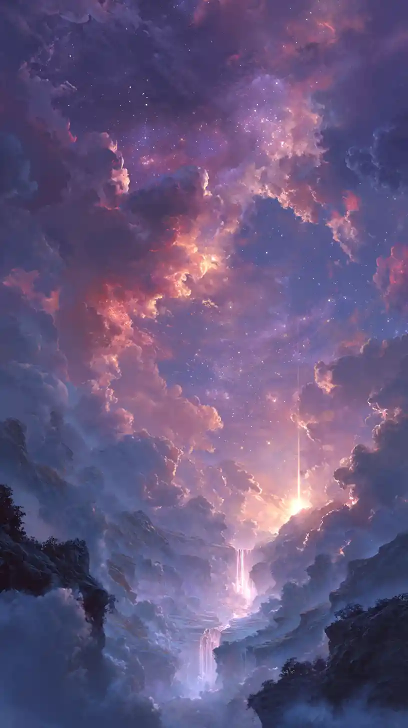 Lightwave and stars aligning in a melancholic night scene