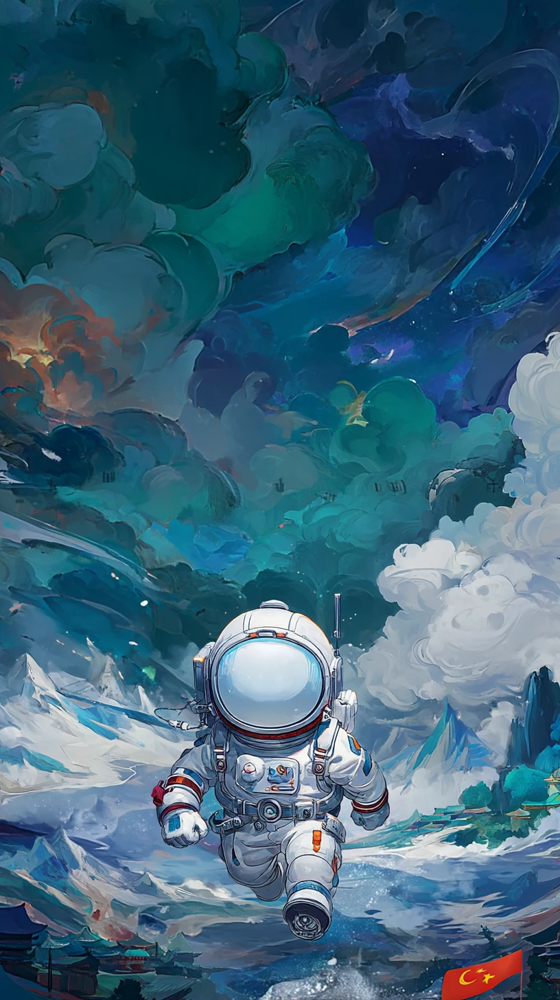 宇宙で学校に歩いていく幼い子ども宇宙飛行士