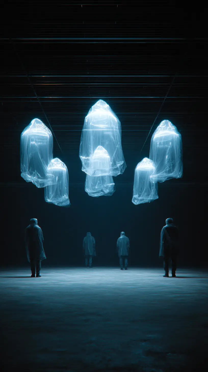 Glowing rectangular object illuminating a dark empty room