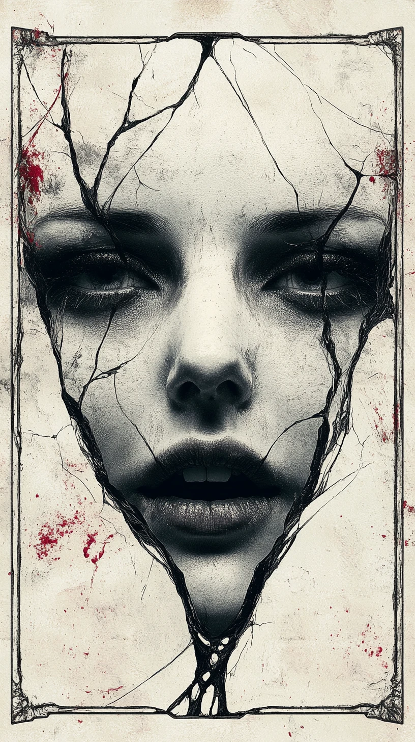 Symmetrical mirrored female face forming a haunting void