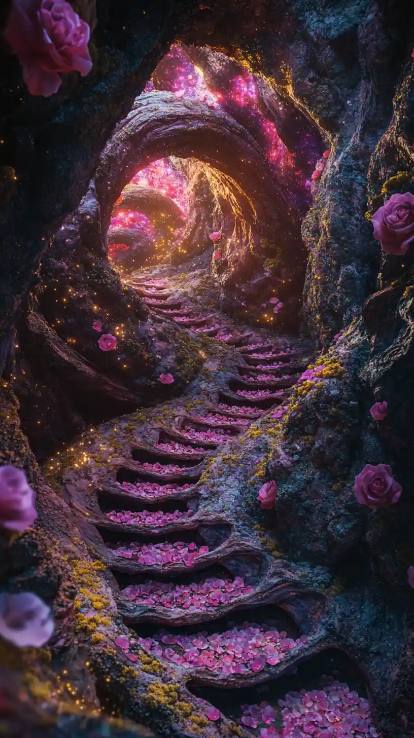 Surreal Serpent Winding Through Bioluminescent Underground Arches