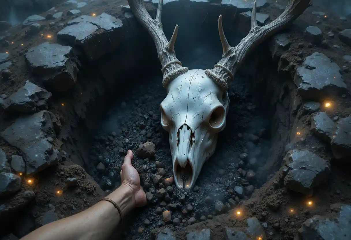 Deer Skull Unearthed In Glowing Mystical Earth Fissure
