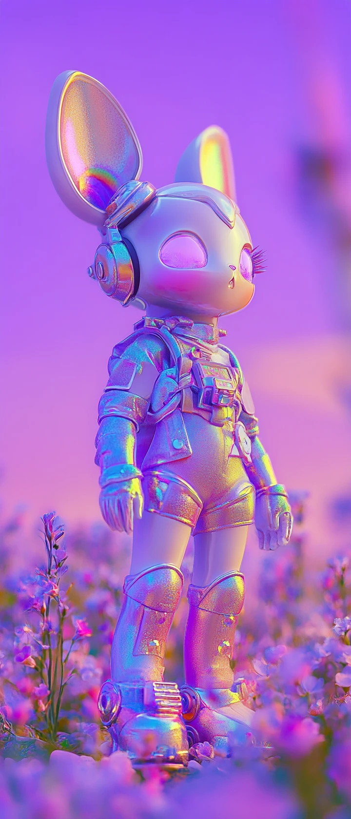 Playful metallic fairy standing in vivid pastel colors