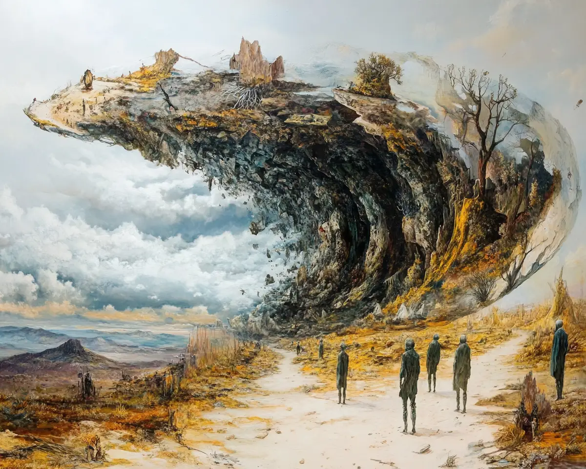 Surreale optische Illusionsszene mit mehreren überlappenden Bildern