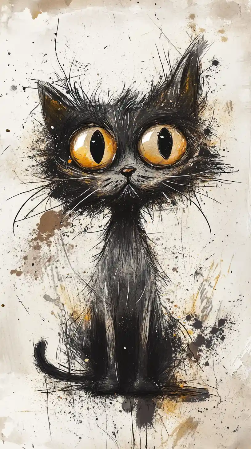 Scruffy Cat Portrait With Exaggerated Expressive Eyes