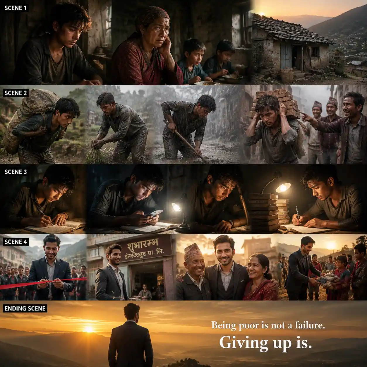 Poor young man in a small nepal village at sunrise